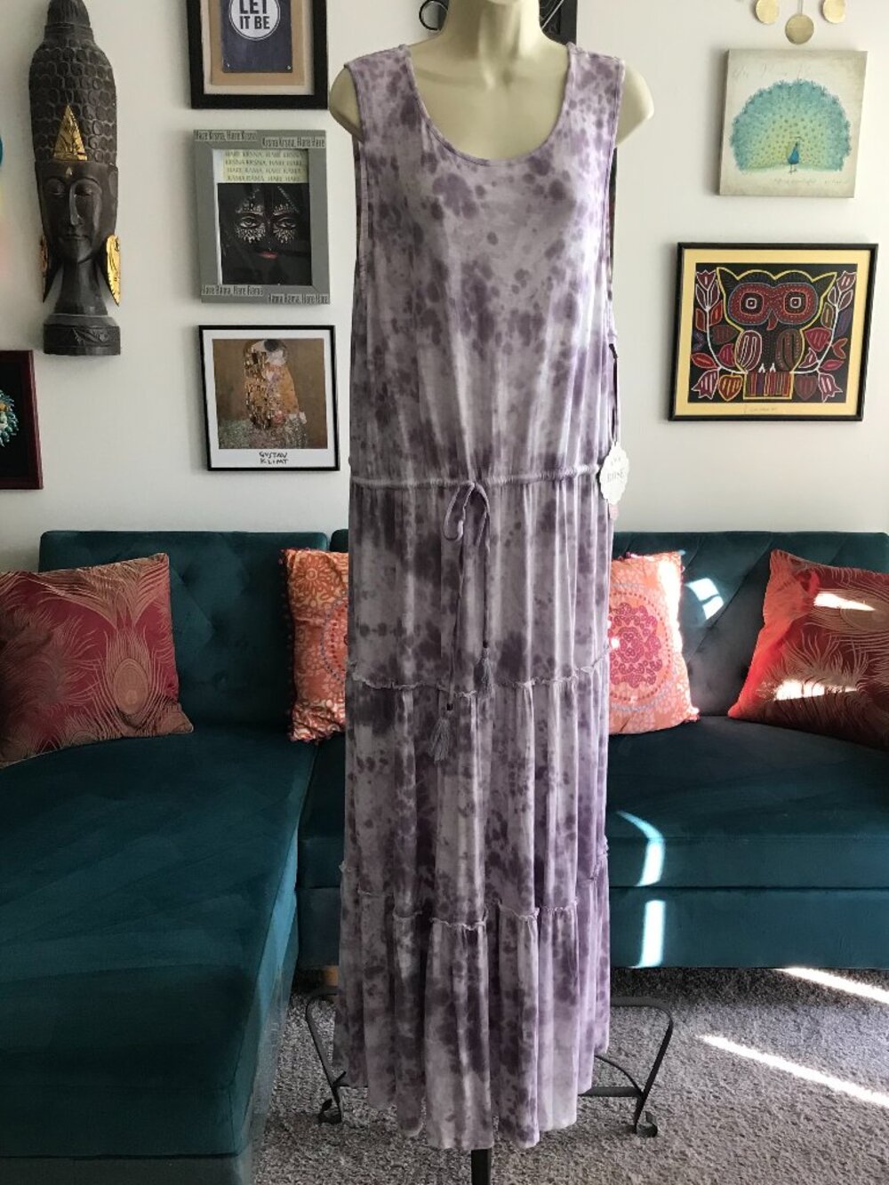 KNOX ROSE size XXL Lavender Bliss Tie Dye Sleeveless Tiered Maxi Dress Boho NWT
